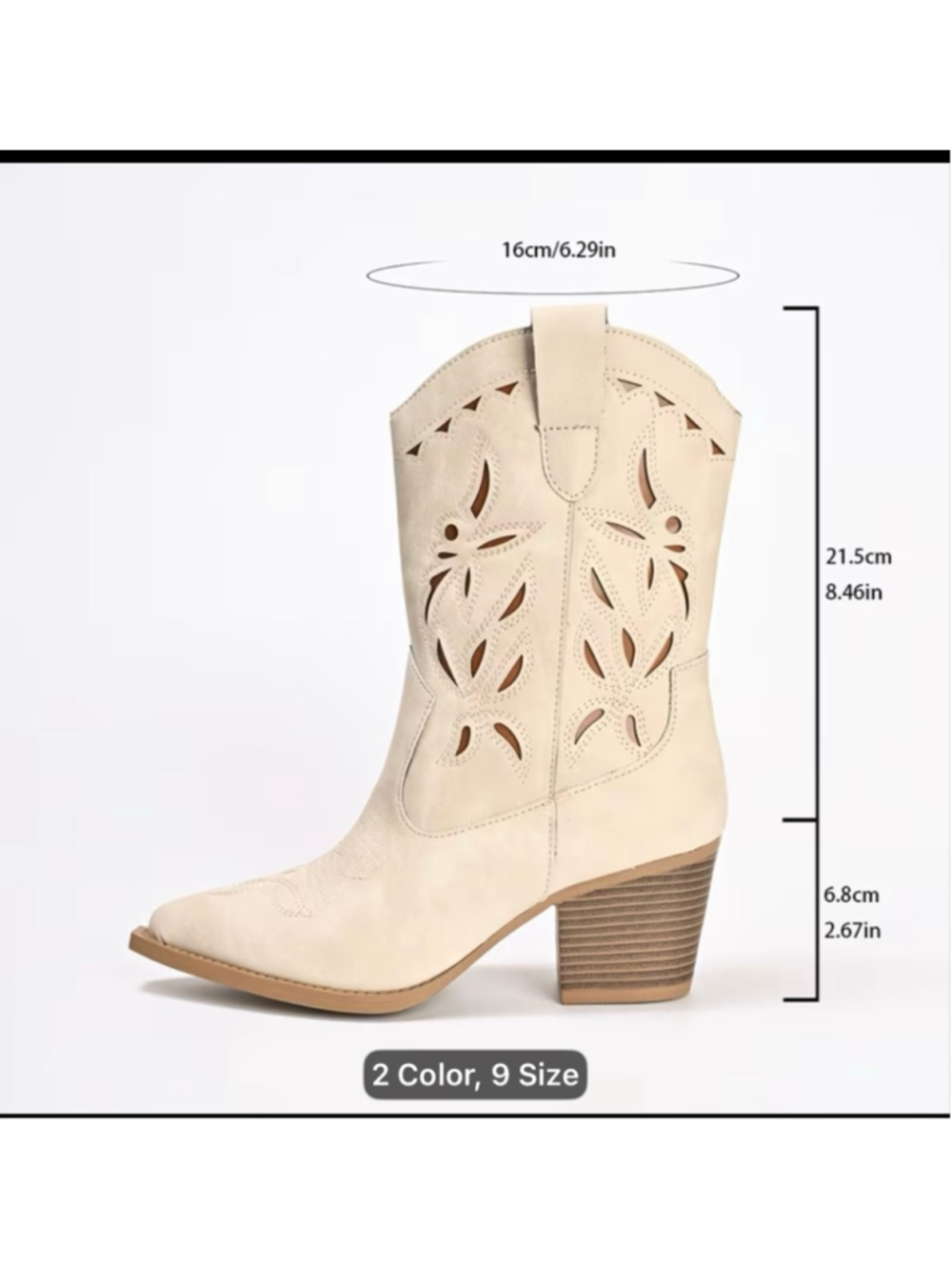 Women's Unbranded Beige Heeled Cowboy Boots Size 8.5 - Picture 7 of 7